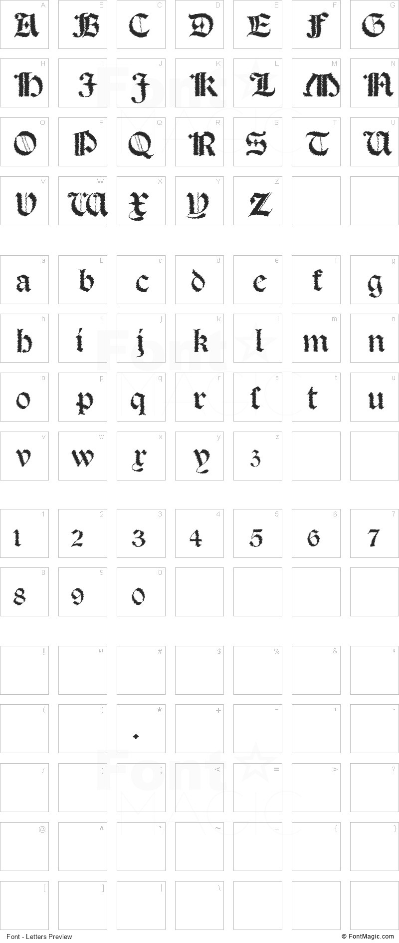 Salterio Trash Font - All Latters Preview Chart